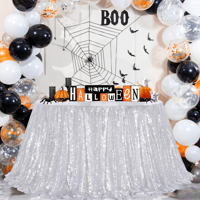 Mantel B-COOL redondo con lentejuelas, 335 cm, plateado, para decoración de fiestas