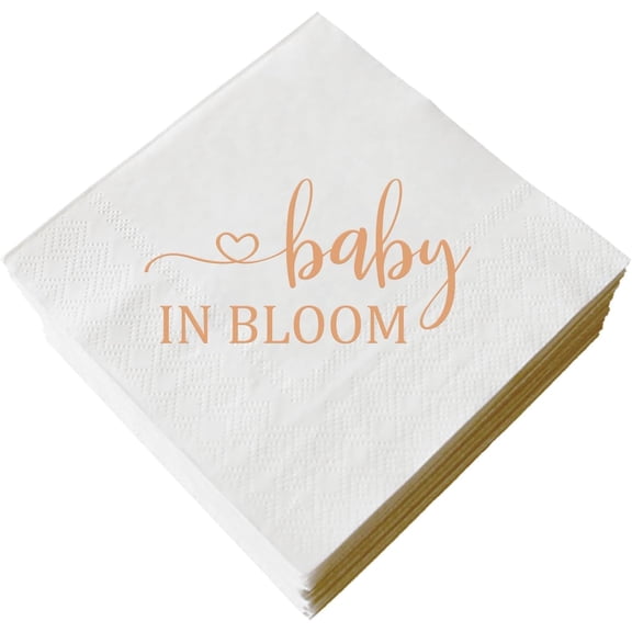 20pcs Baby In Bloom Napkins Rose Gold Foil Baby Shower Cocktail Napkins for Boys Girls Gender Reveal Disposable Party Paper Napkins Beverage Napkins 3 Ply 5"x5"