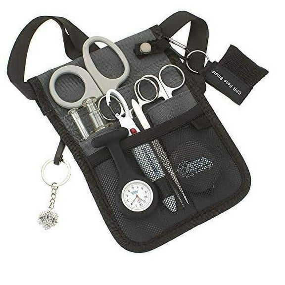 AsaTechmed Medical Belt Utility Kit, Nurse Pro Pack Pocket Organizer Pouch Hip Bag | Antimicrobial, EMT, CNA, NP, PA, Student, Nurse Kit (Grey)