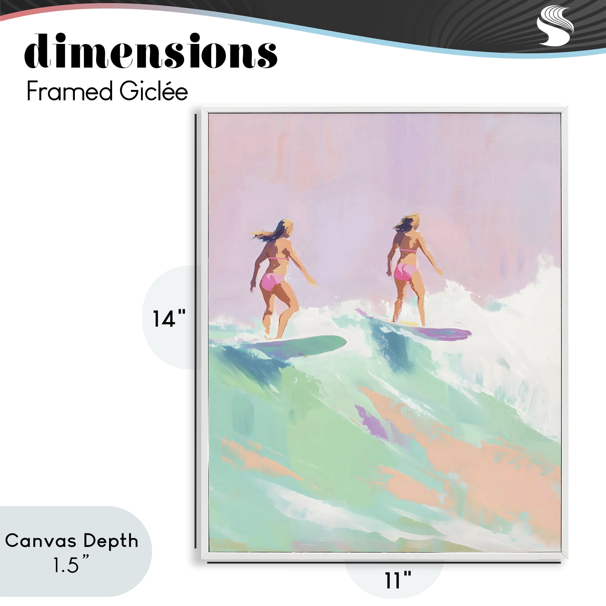 Stupell Industries Two Surfing Girls on Wave White Framed Giclee Art, design by The Prints Vibe
