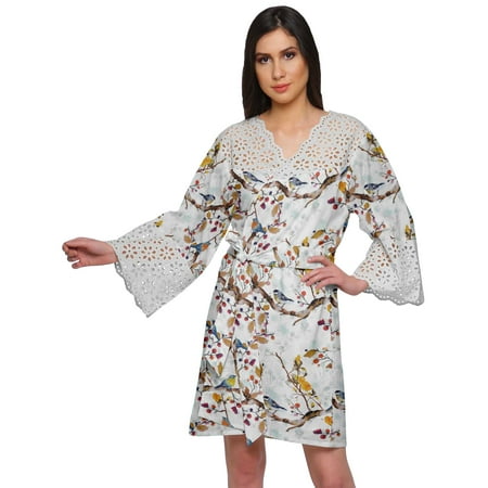 

Moomaya Printed Cotton Venice Lace Bridesmaid Robe Short Robes For Women