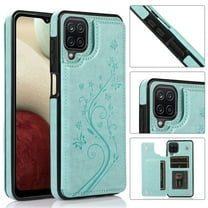 Galaxy A12 Case,Dteck Magnetic Leather Pattern Hybrid Rubber Shockproof Case Card Holder Wallet Back Kickstand Flip Cover for Samsung Galaxy A12 ,Mint