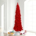 thumbnail image 3 of Vickerman 7.5' Flocked Red Pencil Fir Artificial Christmas Tree, Red Dura-lit Lights - Snow Covered Faux Tree - Seasonal Indoor Home Decor, 3 of 3