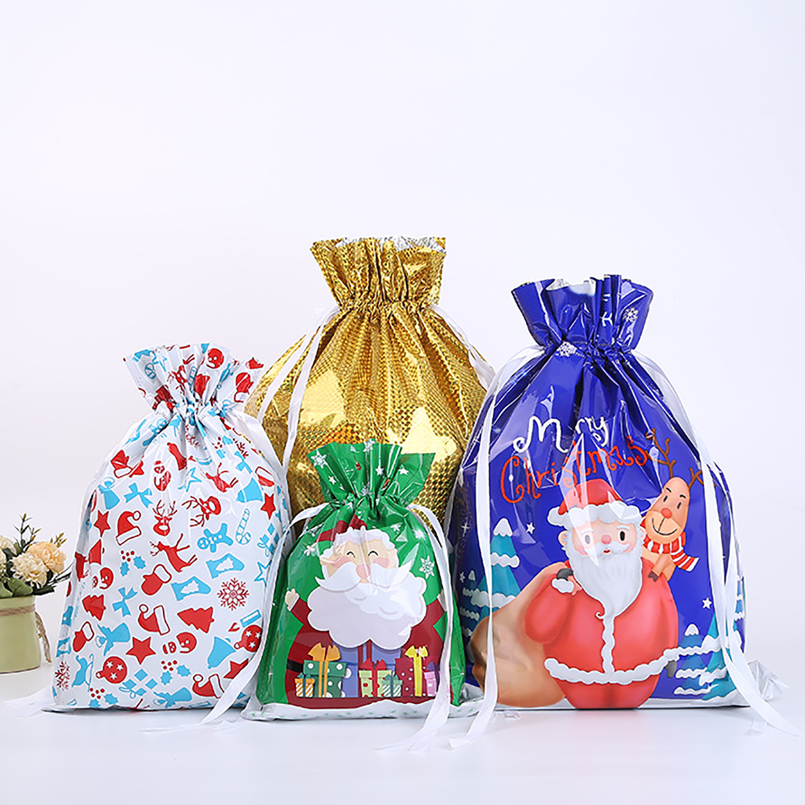 Ruziyoog New Christmas Gift Bag Drawstring Gift Bag Christmas Aluminum Foil Bag Christmas Gift Bag, Adult Unisex, Size: One size, Other