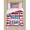 thumbnail image 1 of Sweet Dreams Twin Size Duvet Cover Set, Vintage Striped Background with Positive Message Nautical Design, Decorative 2 Piece Bedding Set with 1 Pillow Sham, Red Navy Blue and White, by Ambesonne, 1 of 3
