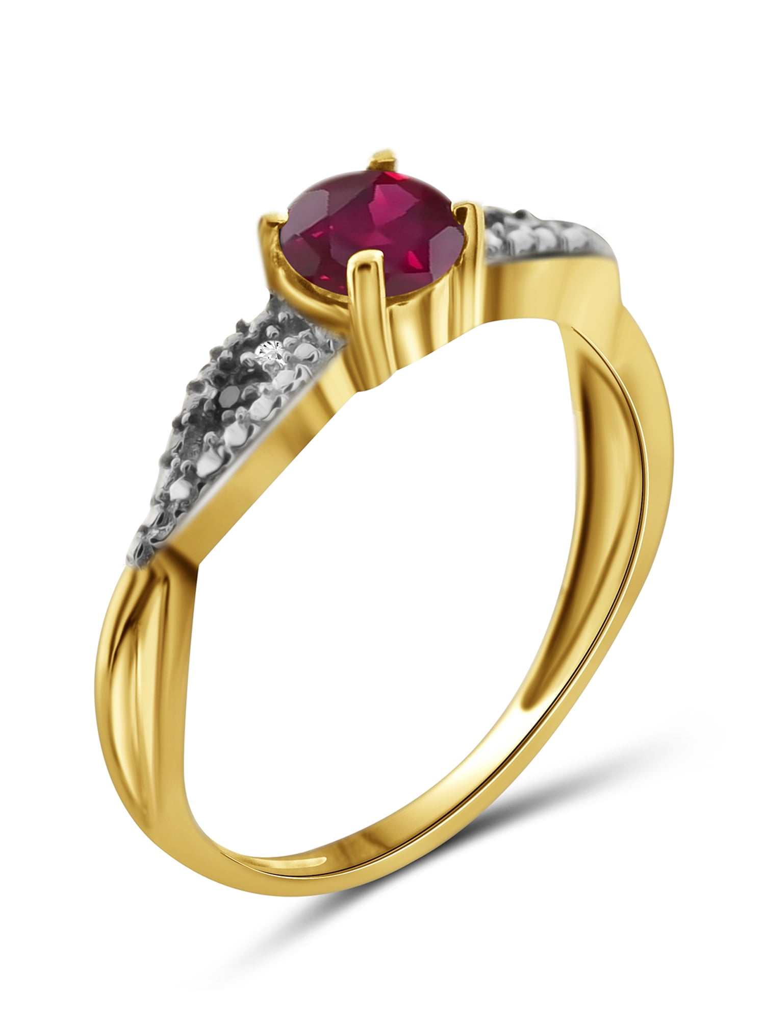 JewelersClub Ruby Ring Birthstone Jewelry – 0.75 Carat Ruby 14K Gold Plated Silver Ring Jewelry with Black & White Diamond Accent – Gemstone Rings with Hypoallergenic 14K Gold Plated Silver Band