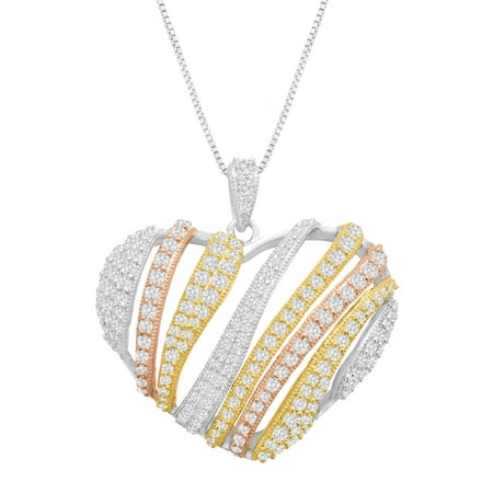 Cubic Zirconia Heart Pendant Necklace in 14kt Yellow & Rose Gold-Plated Sterling Silver