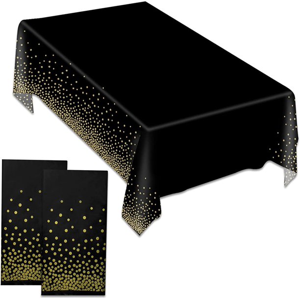 2 manteles de lunares dorados, manteles de fiesta, mantel rectangular de 137 x 274 cm, manteles reutilizables, mantel impermeable, manteles de plástico, manteles de mesa de fiesta (negro)