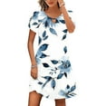 thumbnail image 1 of Pisexur Robes d'Été pour Femmes Mode Col Trou de Serrure Robe Midi Décontractée Slim Manches Courtes Robe Tunique Imprimé Floral Boho Élégante Taille Haute Longueur Genou Robe de Plage Vacances, 1 of 5