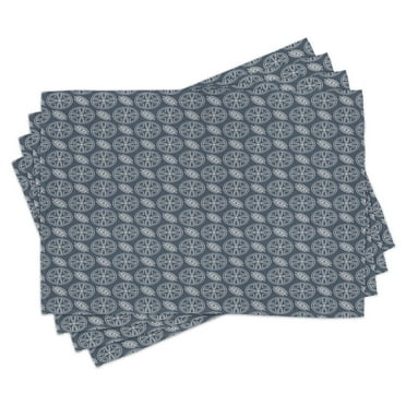 Ambesonne Floral Place Mats Set of 4, Japanese Ornate Abstract, Standard Size, Charcoal Grey Dark Blue