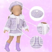 Lekihaqq 18 Inch Doll Clothes Winter Outfit Set, Soft Plaid Coat Jacket with Beret Hat and Scarf, Warm Fashion Ensemble for 16-18in American Dolls, Photoshoot & Display