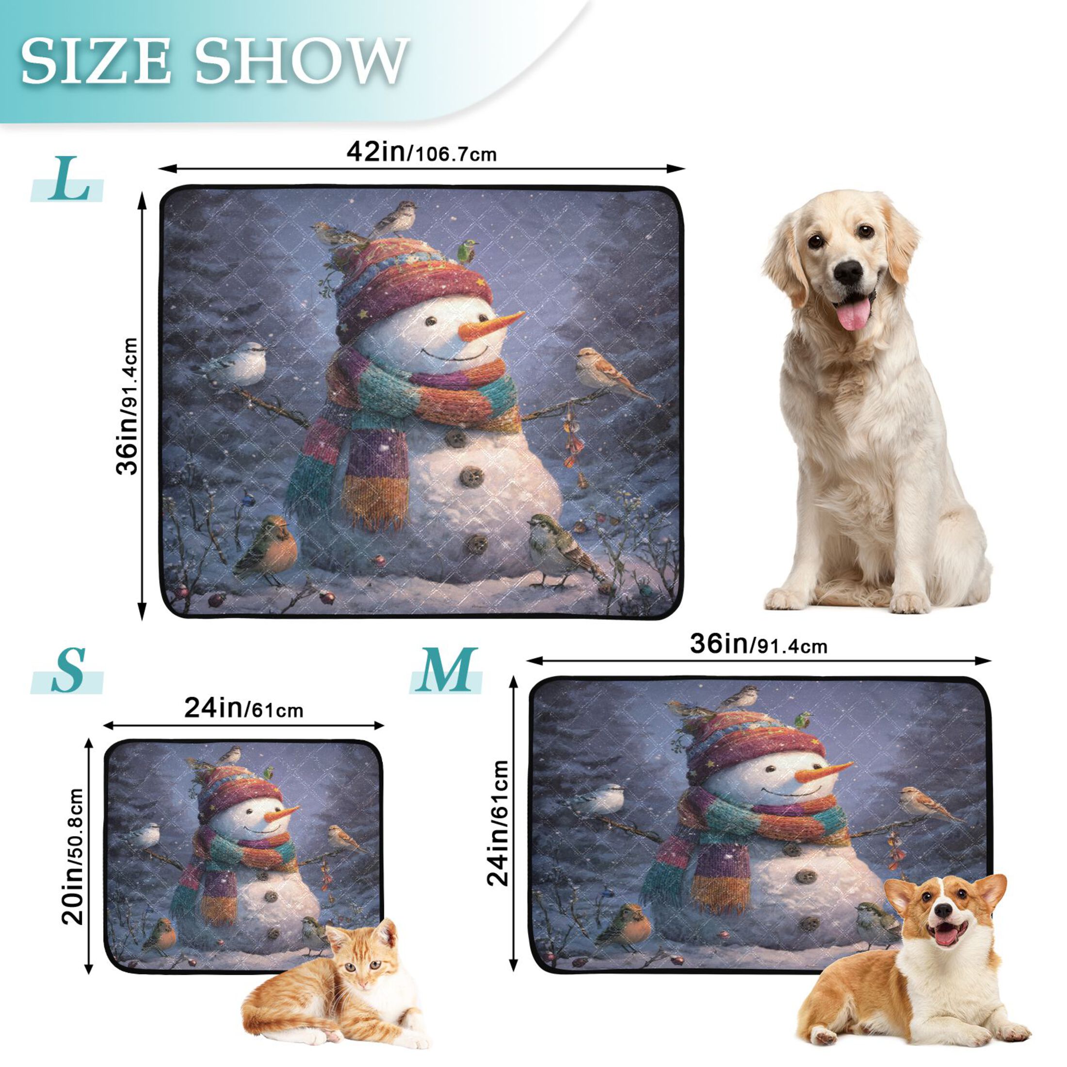 Qxltty Snowman with Birds Cat litter Pads Pet Set of 2 Diaper Mats Center Anti-leakage Layer Absorbent Soft and Comfortable
