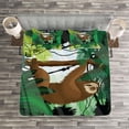 thumbnail image 3 of Ambesonne Sloth Quilted Bedspread Set 3 Pcs, Vibrant Rainforest Plants, Queen Size, Green Brown, 3 of 3