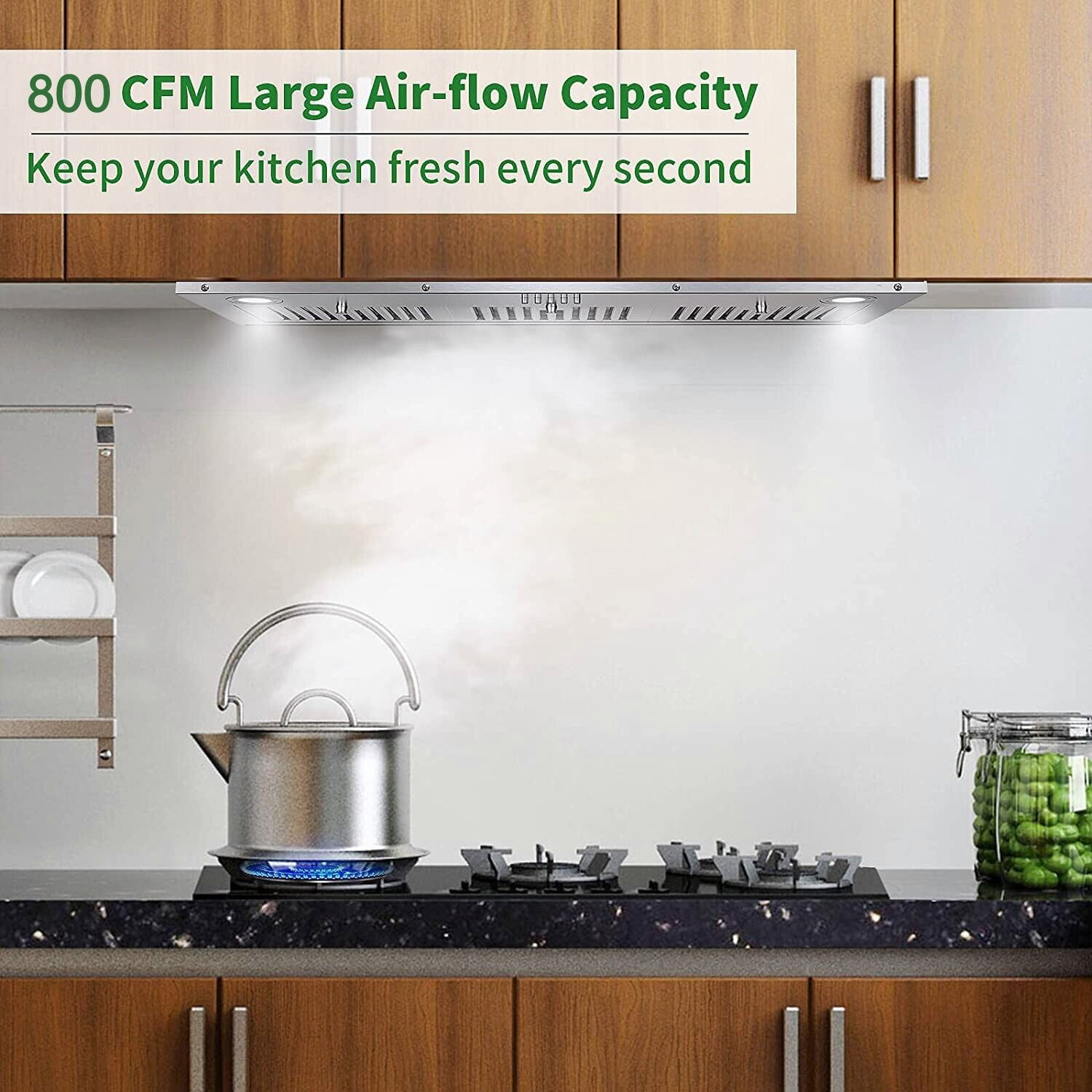 Joeaonz 36 Inch Range Hood 600 CFM Stainless Steel Vent, 3-Speed LED, Dishwasher Filter, 120V