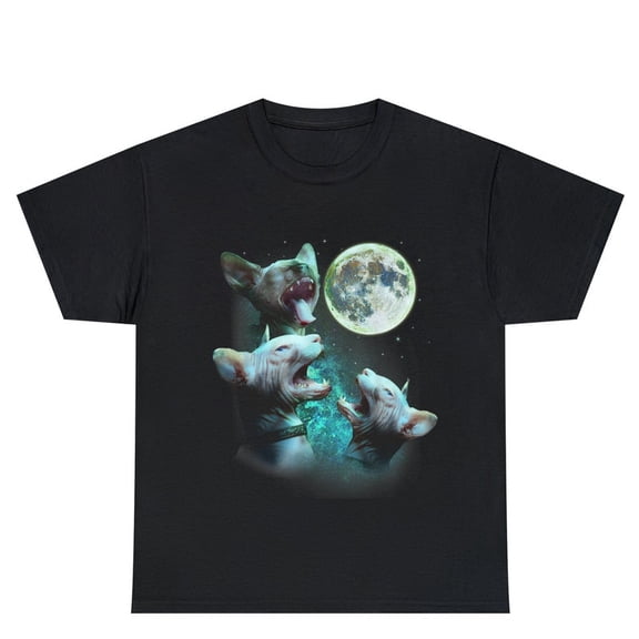Three Hairless Sphynx Cats Howl At Moon Parody Graphic Novelty Tee Shirt,for men and women up to 5XL