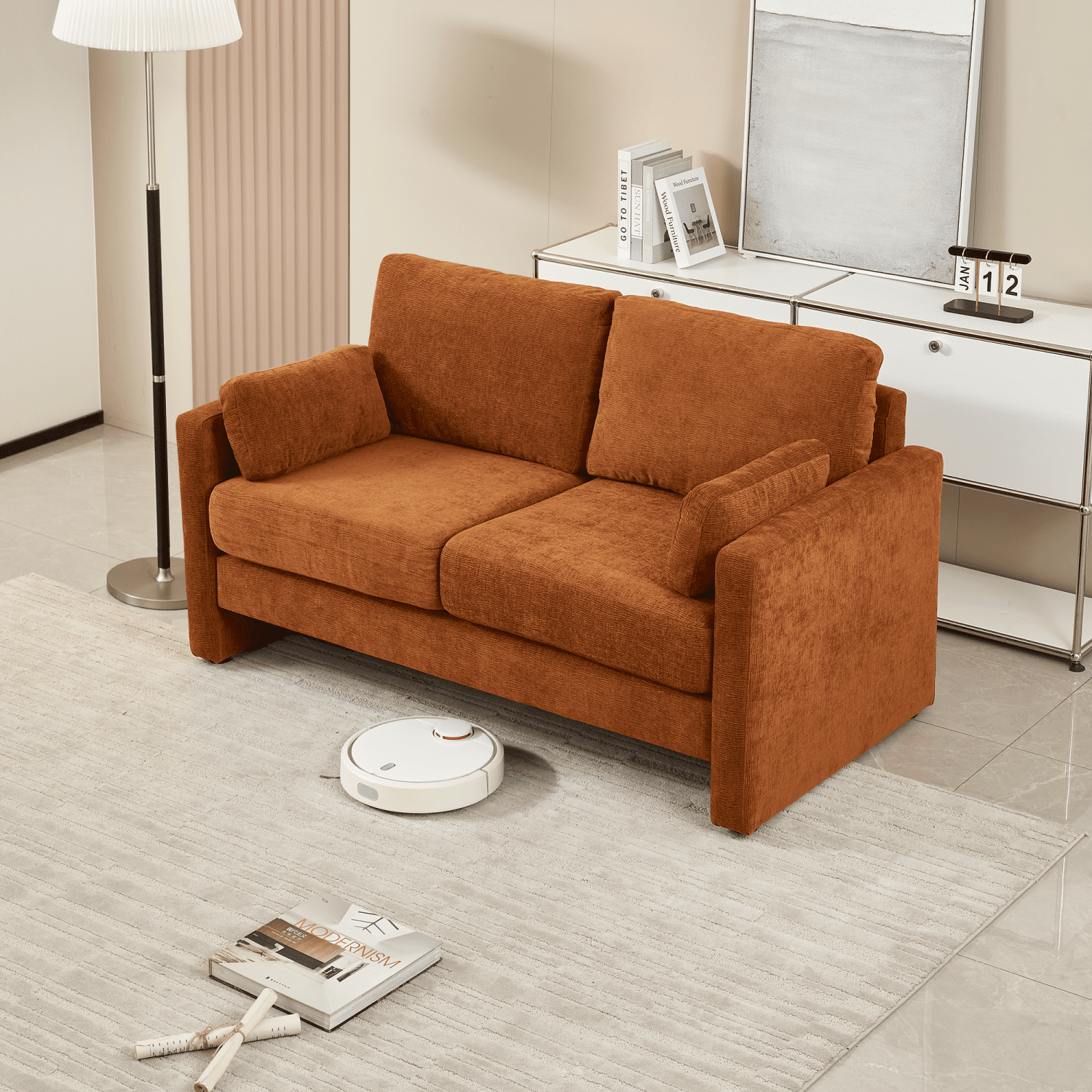 Gewnee 58.66'' Modern LoveSeat, 2-seat Chenille sofa Mid Century for Living Room and Small Spaces,