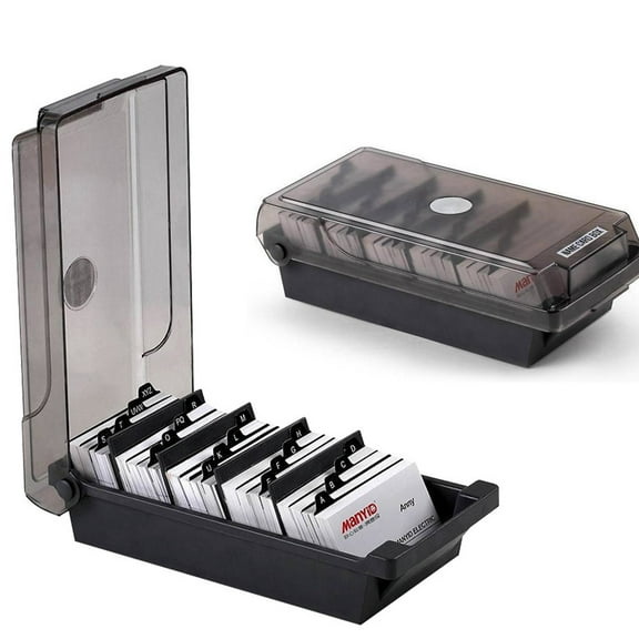 Name Card Organizer，Large Plastic Business Card Organizer Box, Business Card Storage Business Index Card Organizer Rolodex Cards 4 Divider Boards & A-Z Guides