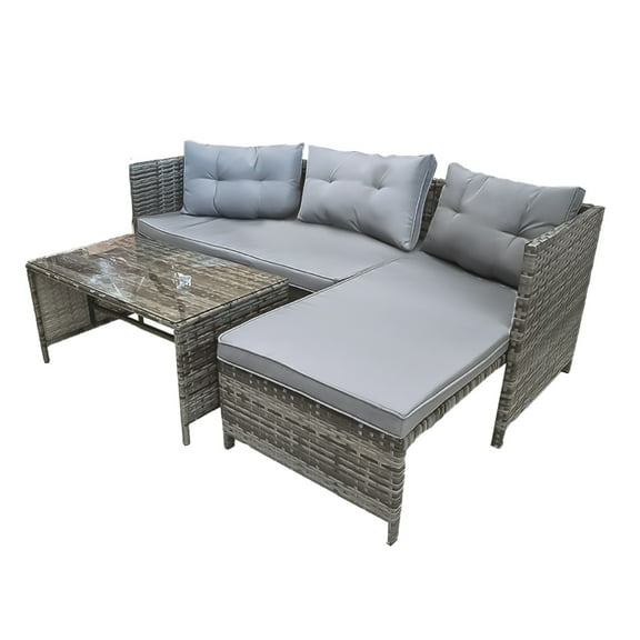 Sala para JARDÍN esquinera de mimbre para exteriores Ilios Innova Juego de 3 muebles Gris