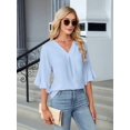 thumbnail image 5 of Women'S 3/4 Length Sleeve Tops Summer Dressy Casual Blouses Work Shirts Chiffon V Neck Outfits Light Blue S, 5 of 8