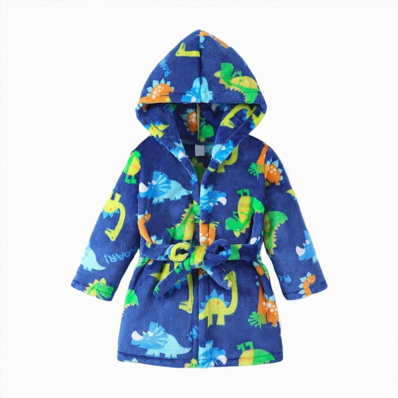 NOLDARES Boys Girls Robe Kids Flannel Hooded Bathrobe Sleepwear Pajamas Toddler Soft Plush Robes Baby Gifts,Blue,6-7 Y