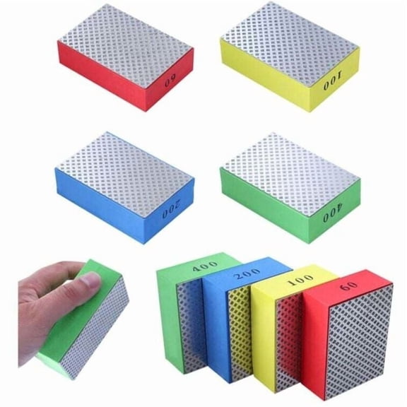 4-Pack Handheld Diamond Polishing Pads for Stone, Ceramic, Tile, Glass – 60 100 200 400 Grit (Silver Side)