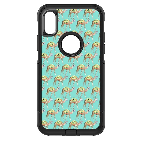 DistinctInk Custom SKIN / DECAL compatible with OtterBox Commuter for iPhone XR (6.1" Screen) - Preppy Pattern - Camels on Teal Background