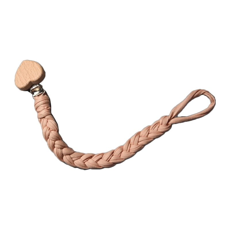 1X  Wooden Baby Pacifier Clip Handmade Braided Leather Chain Baby Feeding Clip