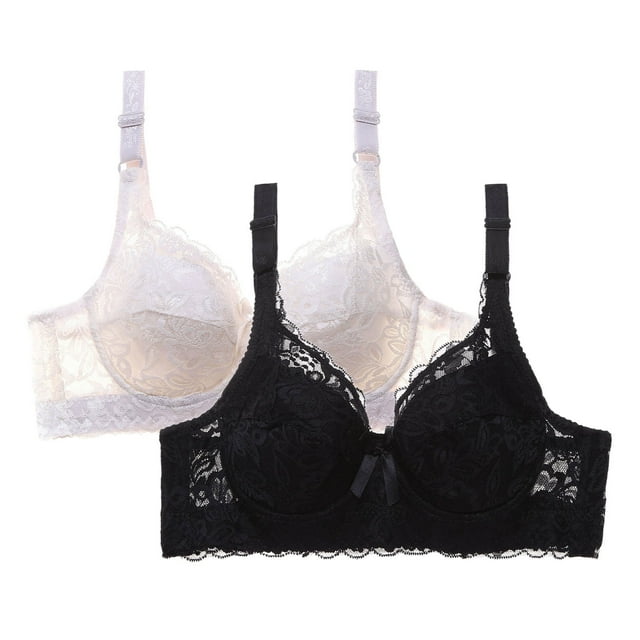 Levmjia 2PC Womens Bras Front Closure No Underwire Push Up Lace Underwear Comfortable Wireless Bralette Multi Color Options 34B-46D For Daily Wear Sleep Lounge