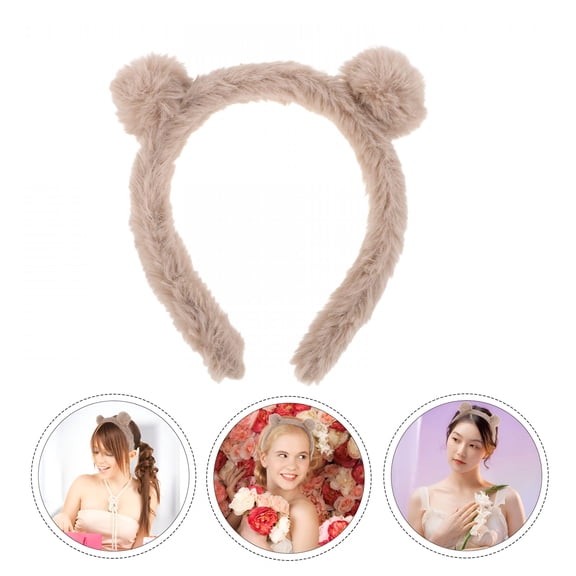 TELOLY Plush Soft Khaki Bear Ears Headband Fuzzy Hairband for Facial Treatment And Skincare Routine Bear Ears Headband Adult
