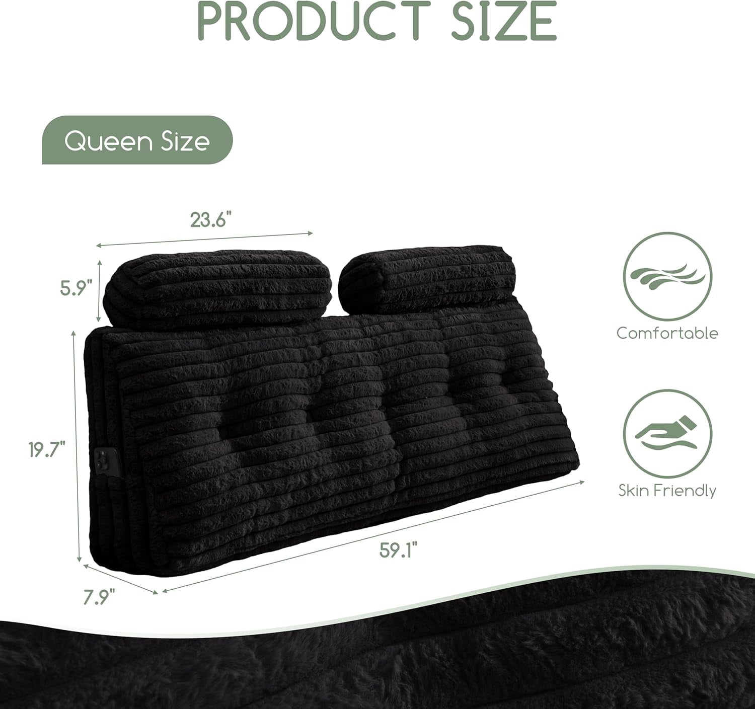 Triangular Headboard Wedge Pillow with 2 Cylindrical Pillows and Memory Foam Filling, Daybed Pillows for Sitting up, Reading or Working with Removable Cover,Queen 59.1"x19.7"