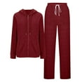 thumbnail image 2 of Dazajoo Womens 2 Piece Lounge Outfits Ribbed Knit Full Zip Long Sleeve Hoodies Matching Drawstring Pants with Pockets Solid Color Fall Tracksuit,Wine,M, 2 of 8