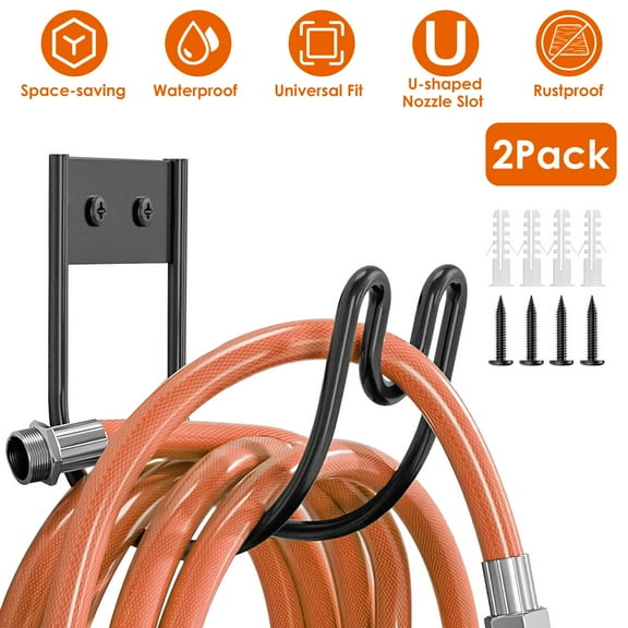 2Pcs Heavy Duty Garden Hose Holder Stainless Steel Hose Hook Metal Hose Rack Reel Organizer for Water Hose Extension Cords