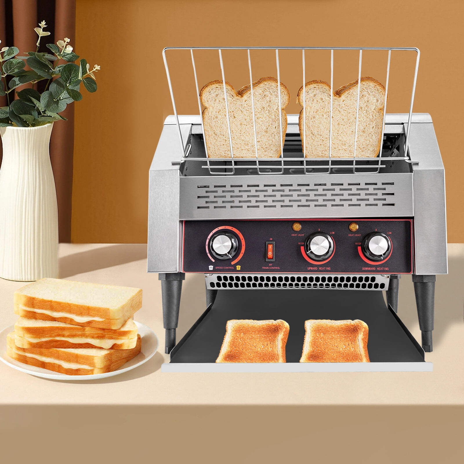 450Slices/H Silver Commercial Conveyor Toaster,2600W Stainless Steel Industrial Toaster 18.31*16.42