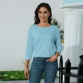 thumbnail image 4 of DENGDENG Womens 3/4 Sleeve Shirts Medium Casual Summer Tops Spring Round Neck Elbow Sleeve Tunic Tops Cute Three Quarter Length Blouses Plus Size Clothes Light Blue L, 4 of 9
