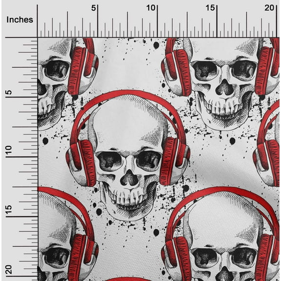 oneOone Cotton Cambric Red Fabric Skull Quilting Supplies Print Sewing Fabric By The Yard 56 Inch Wide