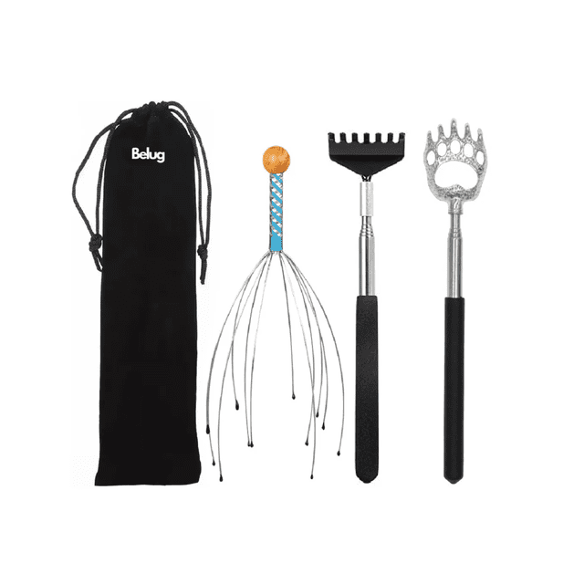 3 Rascar Espalda Extensible Rascador Y Cabeza Masaje Garras Belug Negro, Plata