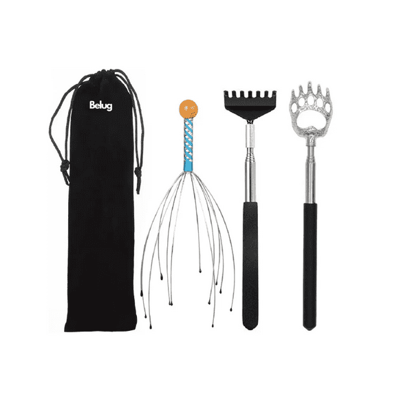 3 Rascar Espalda Extensible Rascador Y Cabeza Masaje Garras Belug Negro, Plata
