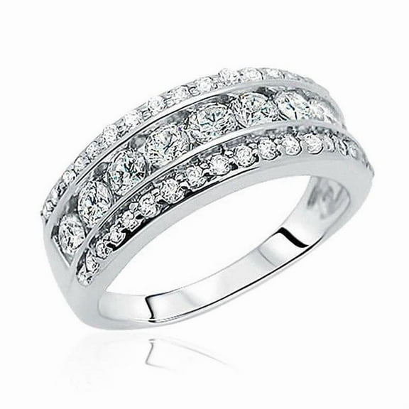 Eternity Band, Triple Row Diamond Band, Half Eternity Diamond Wedding Band, Womens Luxurious Partywear Diamond Band, Pave Set Band, 14K White Gold Plated, 2.6 Ct Simulated Diamond