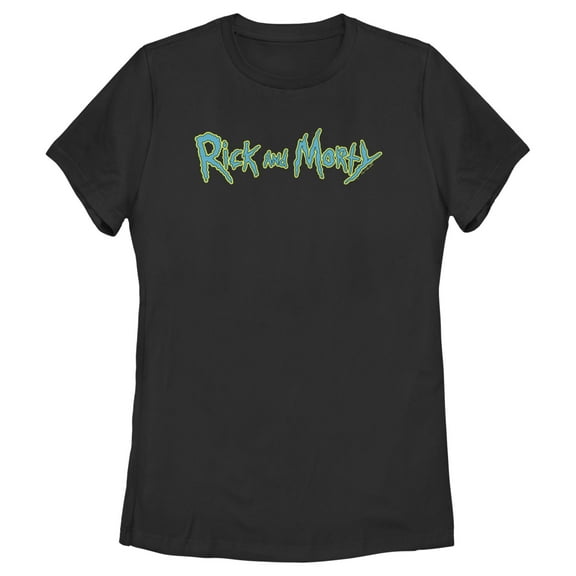 Women's Rick And Morty Classic Electrical Buzz Logo Graphic Tee Black Medium