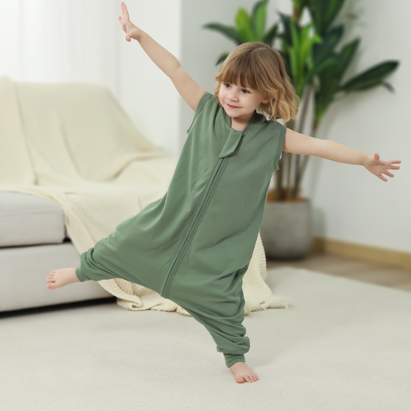 Mosebears 1.0 Tog Baby Sleeping Bag - Cotton Sleeveless Sleep Sack for Baby(Dark Green,S(6-12 Months))