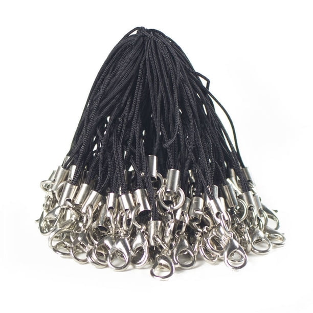 ZHAOCHENG Cordón Lariat con dije de correa con cordones con cierre de langosta para teléfono celular/unidad USB/llavero/joyería de bricolaje - negro (longitud: 2,75 pulgadas, cantidad: 100X piezas)