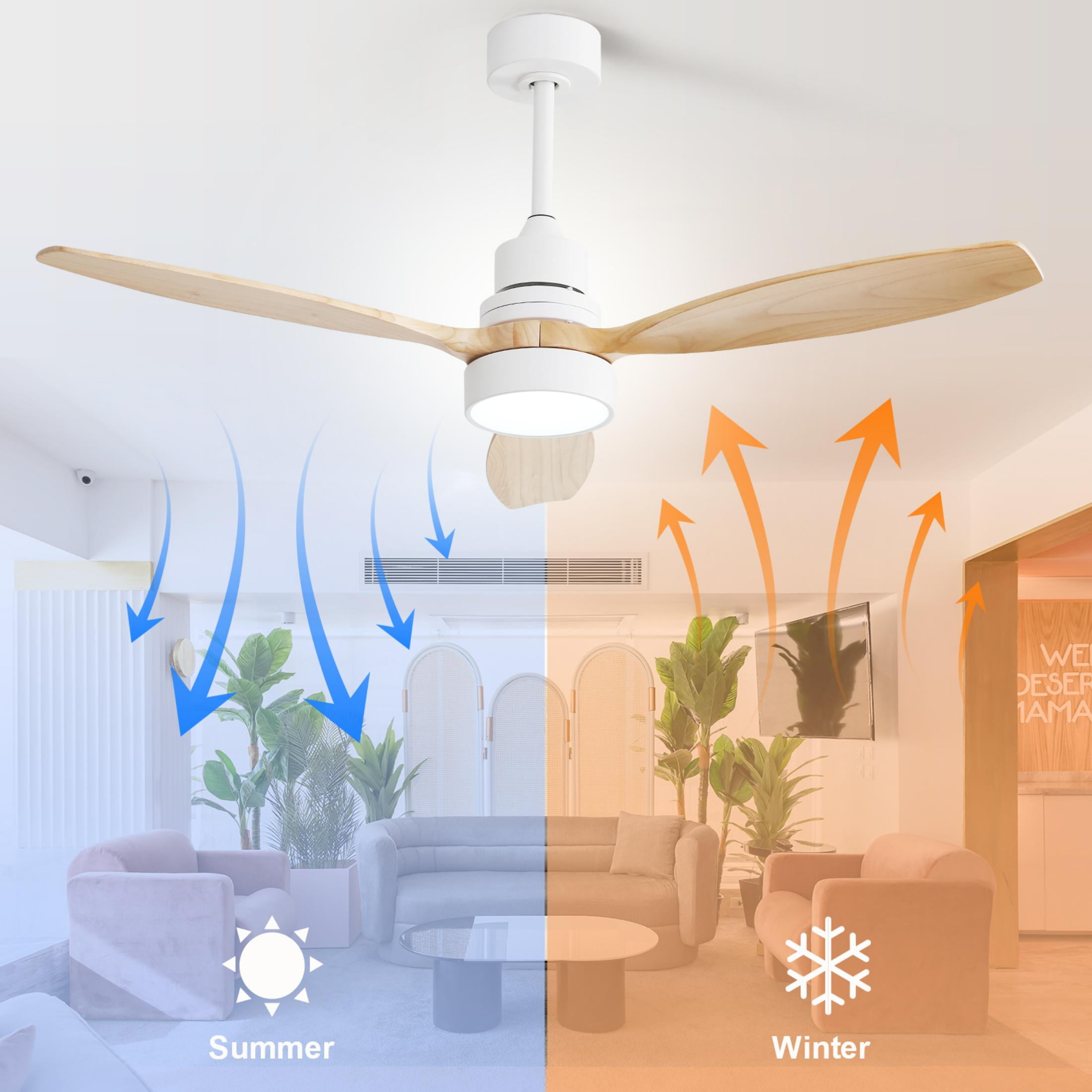 Sofucor Ceiling Fan with Lights, 52 Inch Mordern Wood Ceiling Fan with Remote for Indoor Farmhouse Bedroom Living Room Outdoor Patio Porch, Reversible DC Motor, Noiseless