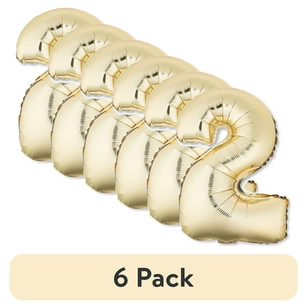 (6 pack) 16 Gold Number 2 Foil Balloon by Way To Celebrate