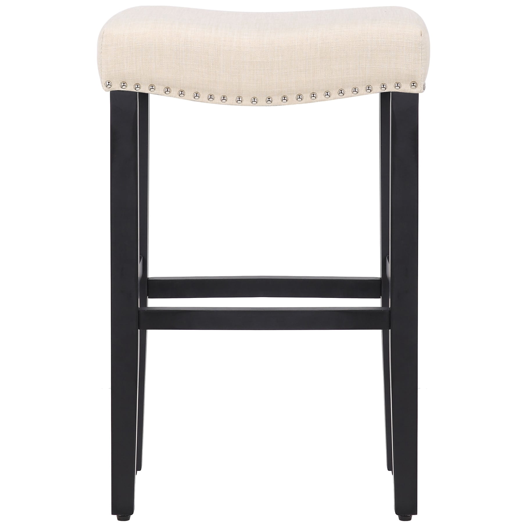 YAZAN 29" Upholstered Counter Stool with Nail Head Trim (Set of 2), Black/Beige