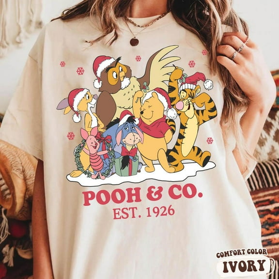 Vintage Winnie The Pooh Christmas Comfort Colors Shirt, Pooh & Co Est 1926 Disney Holiday Tee, Pooh And Friends Santa Claus Shirt, Disneyland Xmas Trip