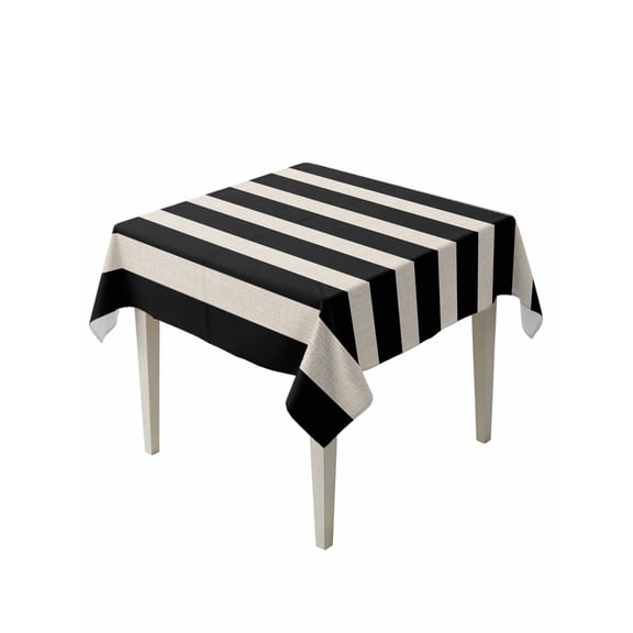 Black Beige Striped Table Cloth, Vintage Geometric Line Simple Waterproof Tablecloth for Square Tables, Reusable Washable Fabric Table Cover for Restaurant Kitchen Dining Tables 54"x54"