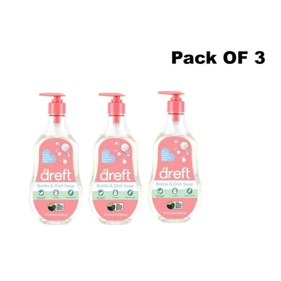 Dreft Plant-Based Liquid Dish Soap and Dishwashing Detergent for Baby Bottle, Fragrance Free, 18 Fl Oz (Pack OF 3)