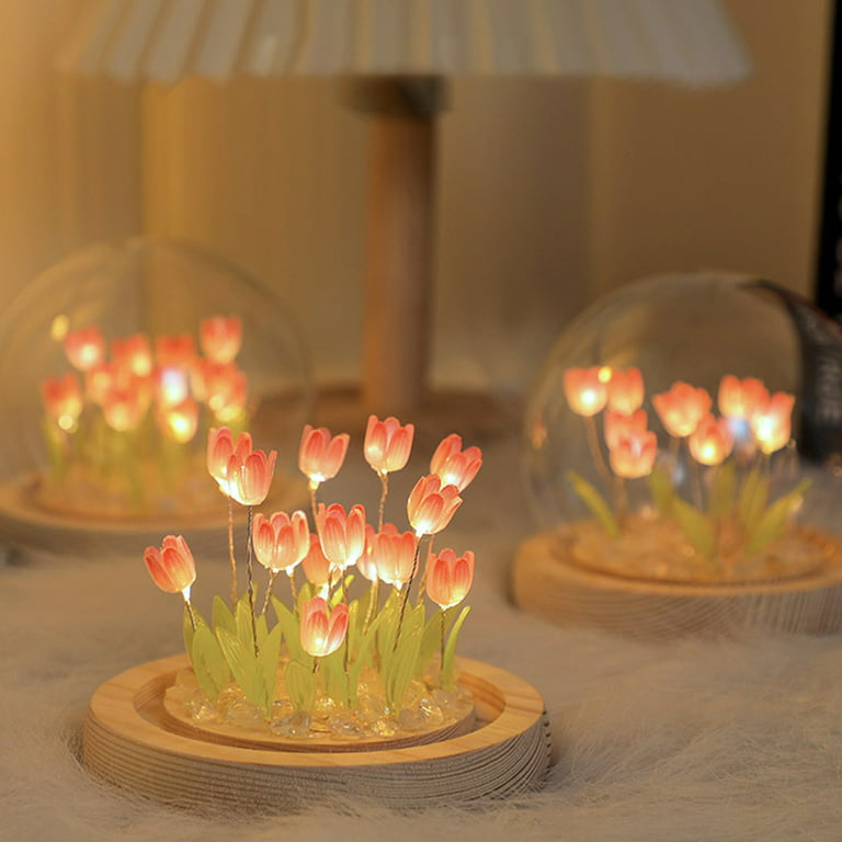 gvtocld Tulip Night Light Battery Operated Tulip Flower Table Lamp Cute DIY Tulip LED Nightlight Handmade Bedside Sleep Light Simulation Flower Furniture