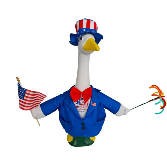 Natonhi 4th of July Patriotic Goose Outfit Set, Uncle Sam Lawn Goose Costume with Hat, American Flags & Firework Wands for 23 Inch Porch Goose Statue, Independence Day Outdoor Yard Decor