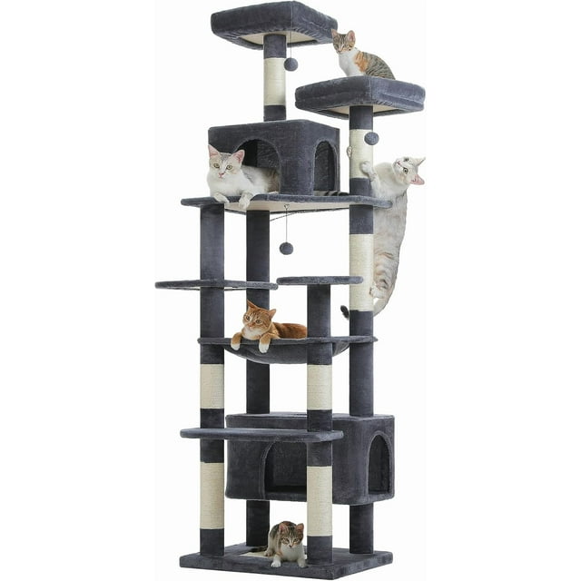 Large Cat Tree cm Cat Tower for Large Cats Cat Condo with SisalCove Scratching Posts and Pads Padded Perch Dual Condo and Basket for Indoor CatsGrey Small